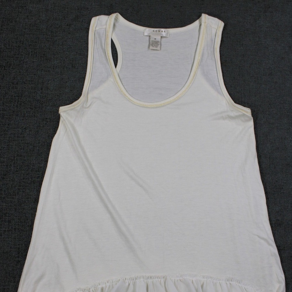 Kenar Womens Ivory Ruffle Hem Sleeveless Tank Top Medium Viscose Stretch Neck